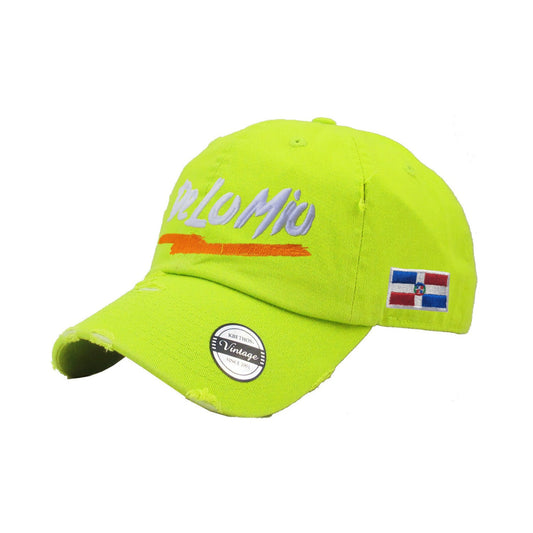 De lo mio embroidered Logo Vintage Hats (Neon Lime-Full Color)