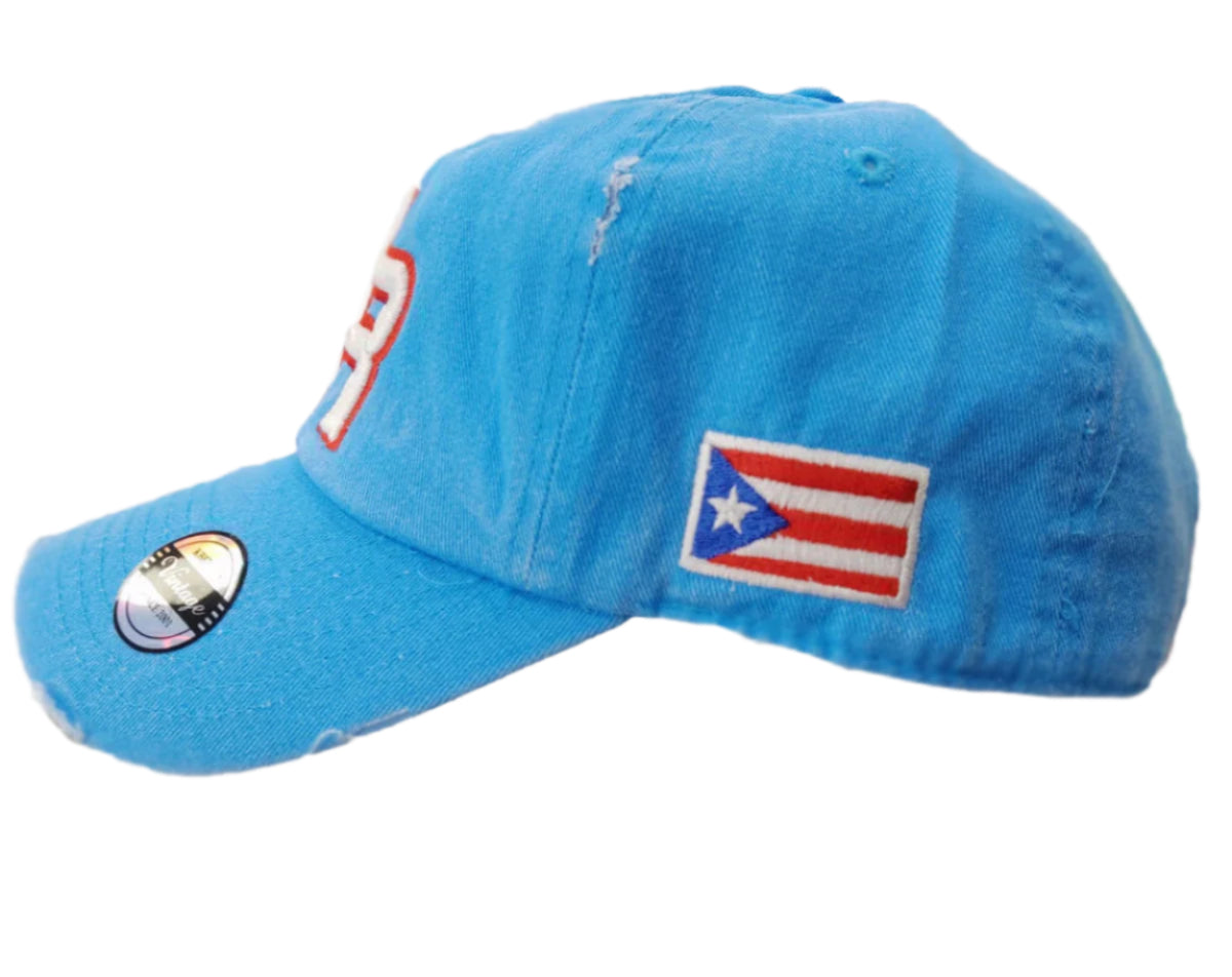 Puerto Rico Vintage Neon Blue Hat PR Logo