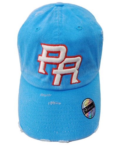 Puerto Rico Vintage Neon Blue Hat PR Logo