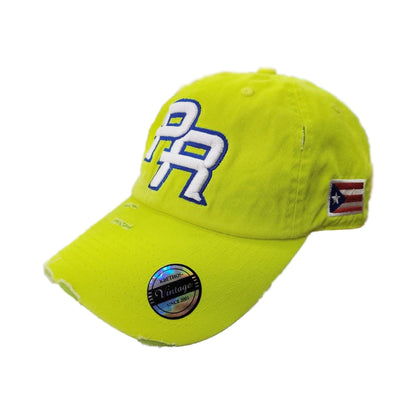 Puerto Rico Vintage Neon Lime Hat PR Logo