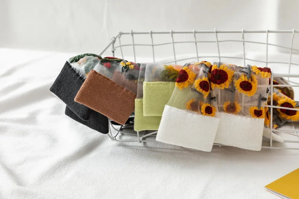 BotaniBabe Sheer Bloom Socks – Embroidered Crystal Silk Socks