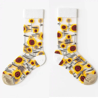 BotaniBabe Sheer Bloom Socks – Embroidered Crystal Silk Socks