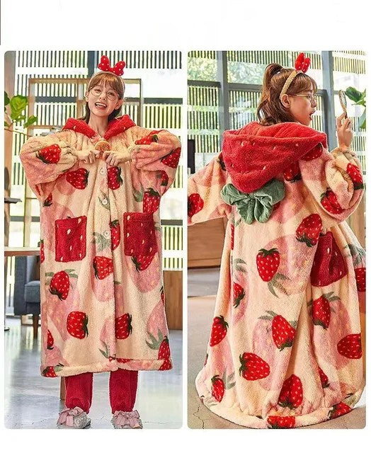 Cozy Strawberry Plush Robe