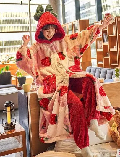 Cozy Strawberry Plush Robe