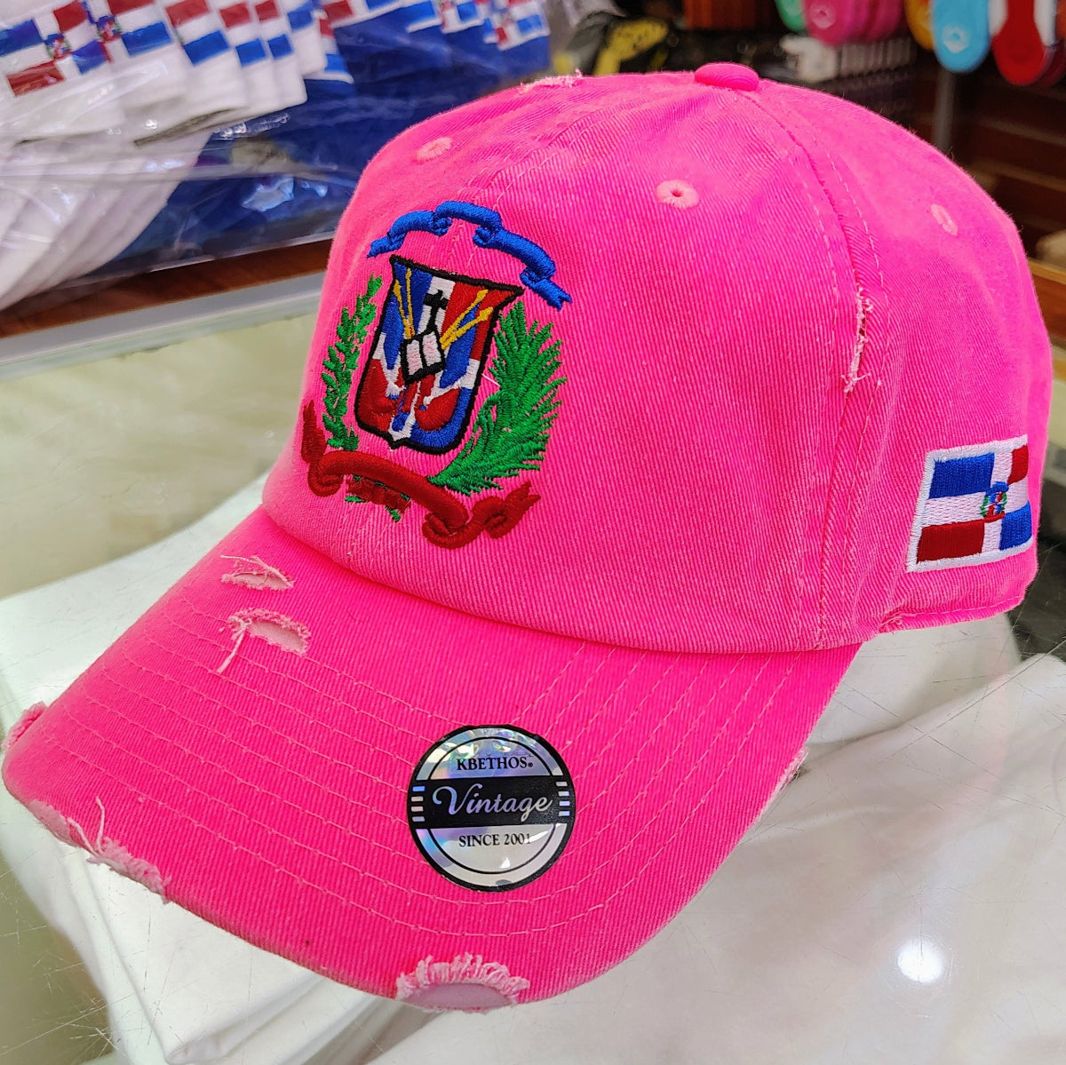 Vintage Adjustable Dominican Shield Neon Pink Hats